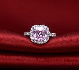 Very Pretty 2Ct Pink Cushion Cut Synthetic Diamond Engagement Ring for Women 925 Sterling Silver Ring White Gold Plated Jewelry