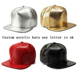 Faux Leather PU Cap Custom Acrylics Snapback Hats Adult Hip Hop Golden Irish Acrylic Hat 3D Letter Baseball DIY Sun Caps