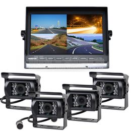 10inch Split QUAD Car Monitor + 4 x CCD IR Night Vision Rear View Camera Waterproof for Car Truck Bus Reversing Camera