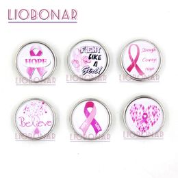 New Arrival Wholesale Pink Ribbon Breast Cancer Awareness Snap Buttons Charms for 18mm Snap Jewellery Bracelet Rings Necklace