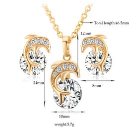 Summer New Necklace Dolphin Pendant Set 18kYellow Gold Plated Personalise Dolphins Necklace Earring for Girls Women for Party Wedding