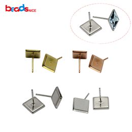 Beadsnice 925 Sterling Silver Stud Earring with Square Bezel Setting fit 9x9mm for Earrings Making Wholesale ID26846