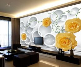 Photo any size 3D Circle Yellow Rose Simple TV Backdrop mural 3d wallpaper 3d wall papers for tv backdrop