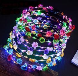 2017 Flashing LED Glow Flower Crown Headbands Light Party Rave Floral Hair Garland Wreath Wedding Flower Girl Headpiece decor