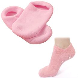 Socks Moisturising Soften Repair Cracked Foot Skin Treatment Pink Gel Spa Socks Foot Care Stretchable 1 Pair for Women free shipping