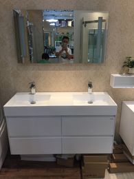 1200mm Bathroom furniture Solid Surface Stone Double Basin With Soild Wooden Bathroom Vanity Cloakroom Cabinet Oka 2090