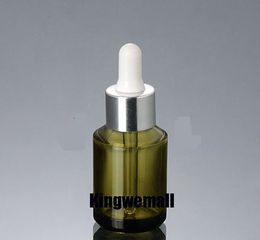 300pcs/lot High Grade Capacity 30ml Essential Oil Empty Glass Green Bottle with silver dropper for Cosmetic Container