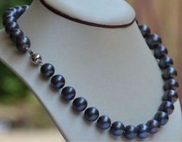 new natural 9-10mm black blue akoya pearl necklace 18inch