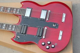 Left Handed Jimmy Page 12 & 6 strings 1275 Double Neck Led Zeppeli Page Wine Red SG Electric Guitar 2 Different Pickups Special Tailpiece