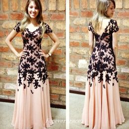 Elegant A Line Black And Pink Prom Dress High Quality Backless Chiffon Women Wear Party Gown Custom Made Plus Size