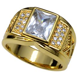 Men's 18K Yellow Gold Filled Ring Clear Zirconia Cubic Size8-15 r206