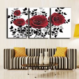 painting roses canvas UK - 3 Pcs Set red roses Wall Art Pictures Print On Canvas Painting For Home Kitchen Decoration #73