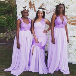 Lilac Colour Plus Size Nigeria Bridesmaid Dresses Three Style Lace Applique Mermaid A Line Maid Of Honour Gowns Wedding Quest Formal Wear