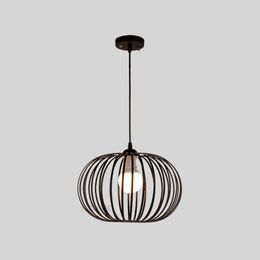 Nordic Black Metal Round Pumpkin Dining Room Pendant Lamp Bar Counter Pendant Lights Balcony Corridor Hallway Hanging Lighting Fixtures