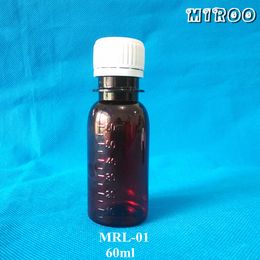 30sets Wholesale 60ml 2oz PET Amber Colour Liquid Bottle, Tamper proof Medical Liquid Graduate Bottle