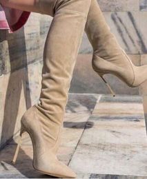 2017 yeni kadın uyluk yüksek çizmeler moda Streç Kumaş uzun patik ince topuk gri uzun gladyatör patik elbise ayakkabı motosiklet botları