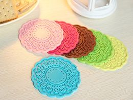 200pcs/lot Fast shipping 10cm Nonslip Heat Resistant Floral Lace Silicone Table Mat Cup Coaster Pan Placemat Pad