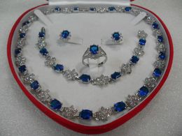 Details about Favourite gift women's jewellery sapphire white gold 18k necklace set