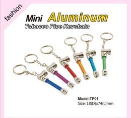 keychain Smoking Pipes Accessories Tools Smoke metal Cigarette Dry Herbal Aluminium tobacco pipe 6colors 74mm length