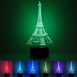 Illusion 3D Tour Eiffel LED Night Light 7 Couleur changeables Guirlande lumineuse Table de nuit Lampe de bureau USB alimenté Décor