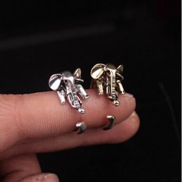 Everfast Wholesale 10pc/Lot Long Nose Elephant Ring Antique Silver Bronze Colour Retro Style Woman Unique Adjustable 3D Animal Rings