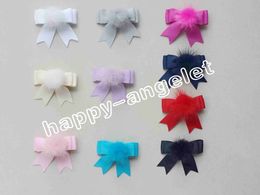 50pcs Hi-Q 2.5" girl hair bows clips with fur Craft pompon headwear pom pom lovely Pompoms with elastic accessories Hairpins GR103