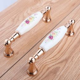 128mm fashion deluxe printing ceramic wine cabinet wardrobe door handle 5" rose gold dresser watch tv table drawer pull knob 96