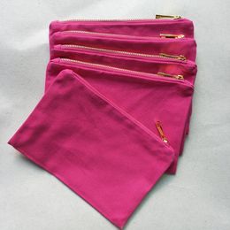 12oz thick and durable hot pink cotton canvas makeup bag with gold zip gold lining 69in hot pink canvas cosmetic bag free ship any color