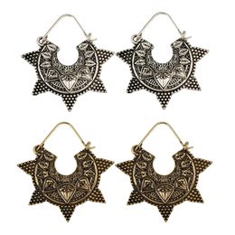 idealway Bohemian Vintage Ethnic Tibetan Silver Golden Carving Metal Hook Dangling Earrings Tribal Jewellery 2 Colours