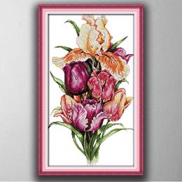 Noble tulips flowers home decor paintings , Handmade Cross Stitch Embroidery Needlework sets counted print on canvas DMC 14CT /11CT
