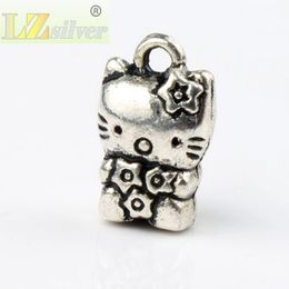 Cute Flower Cat Charms Pendants 80pcs/lot 9.3x15mm Antique Silver Fashion Jewellery DIY Fit Bracelets Necklace Earrings L072 LZsilver