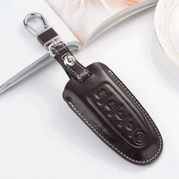 Leather Car Key FOB Cover For Ford Fusion Edge Explorer 2011 2012 Lincoln MKC 2013 MKS MKT Navigator Accessories Case Holder Chain203o