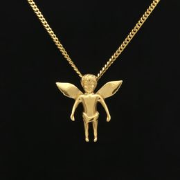 Gold Silver Plated Baby Angel Pendant Necklace stainless steel 24" Cuba Chain Necklace Hip Hop Jewelry Men Women Fashion Jewelry