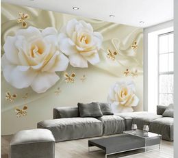 Warm roses silk TV background mural 3d wallpaper 3d wall papers for tv backdrop