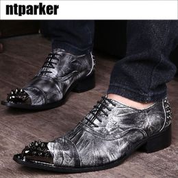 Korean Type Fashion shoes Man casual Leather dress shoes Grey Business Party Dress Shoes Men Pointed Iron Toe, Big Sizes 38-46
