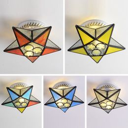 Mediterranean Colorful Glass Star Corridor Ceiling Lamp Living Room Hallway Balcony Ceiling Spot Lights Tiffany Bedroom Ceiling Lamps