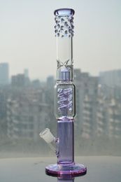Purple Straight Tube Bongs Helix Spiral Bongs Coil Glass Downstem Cheap Hookahs Free Shipping