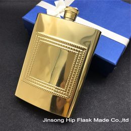 8OZ classics High quality and heavy Golden stainless steel hip flask with leather bag