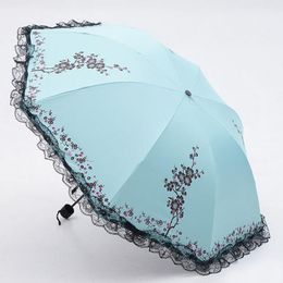 Fashion Ladies' Summer Folding Sun Rain Umbrella Black Coating Anti-UV Women Lace Flower Parasol Free Shipping ZA3542