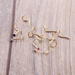 Mix Colours Rhinestone Nose Studs Screw Ring Bone Bar Body Piercing Jewellery Gold Silver Nose Pin323s