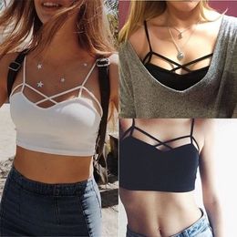 Wholesale-female strappy bra bralette sexy bustier crop top Stripe Grey cropped tops women cheap blusa Bandage Halter Tank Tops Camisole K