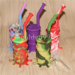 wholesale Mini silicone dab rig Silicone Water Pipe glass bongs glass water pipe silicone barrel rig 5ml wax container free shipping