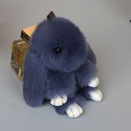 pompom bags Canada - Cute Fluffy Bunny Keychain Rex Genuine Rabbit Fur Pompom Key Ring Pom Poms Toy Doll Bag Charm Car Holder free & fast shipment