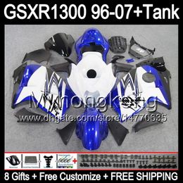 gloss white 8gift For SUZUKI Hayabusa GSXR1300 96 97 98 99 00 01 13MY51 GSXR 1300 GSX-R1300 GSX R1300 02 03 04 05 06 07 blue white Fairing