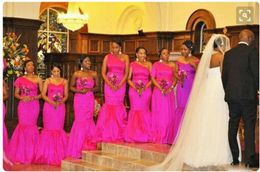 One Shoulder Fushia Bridesmaid Dresses South African Satin Mermaid Custom Made Fashion Bridal Maid Of Honour Dresses Afric Party Gowns