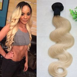 Ombre 1B 613 Bleached Blonde Hair Bundles Double Drown Body Wave Blonde Hair Weaves Brazilian Human Hair Wefts Dart Root Two Tone