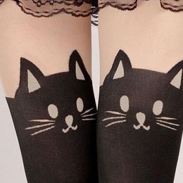 Wholesale- JECKSION Cat Printing Summer Style Women Veet Sexy Stocking Thigh Women's Long High Ladies Stockings Leggings