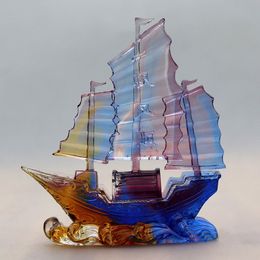 Business Gift Good Luck Crystal Glass Sailing Boat Ship Technology Home Decor Wedding Decoration smooth sailing company your journey