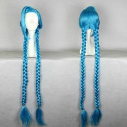 Wholesale free shipping >>(League of Legends) .Jinx Ice Blue Long Straight Braids Cosplay Wig