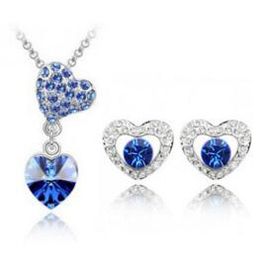 DHL Free Silver Necklaces for Girls Wedding Austrian Crystal Jewellery Set with Rhinestone Earrings Heart Shaped Crystal Jewellery Set for Women